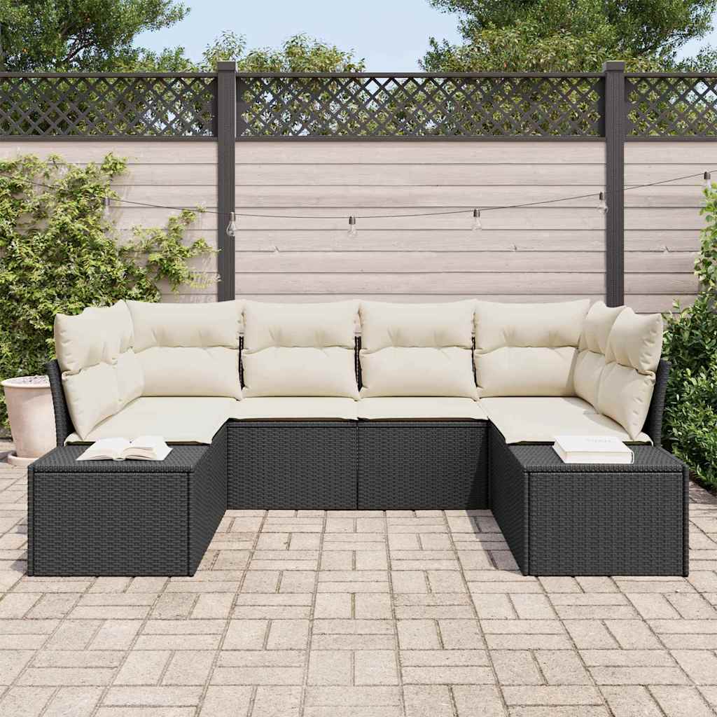 Havesofa Sæt 6 stk. 6-Antal sæder Sort og Cream Poly rattan