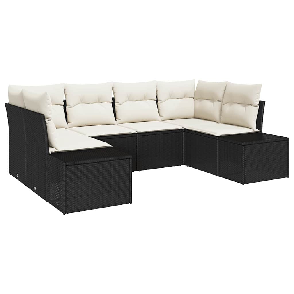 Havesofa Sæt 6 stk. 6-Antal sæder Sort og Cream Poly rattan