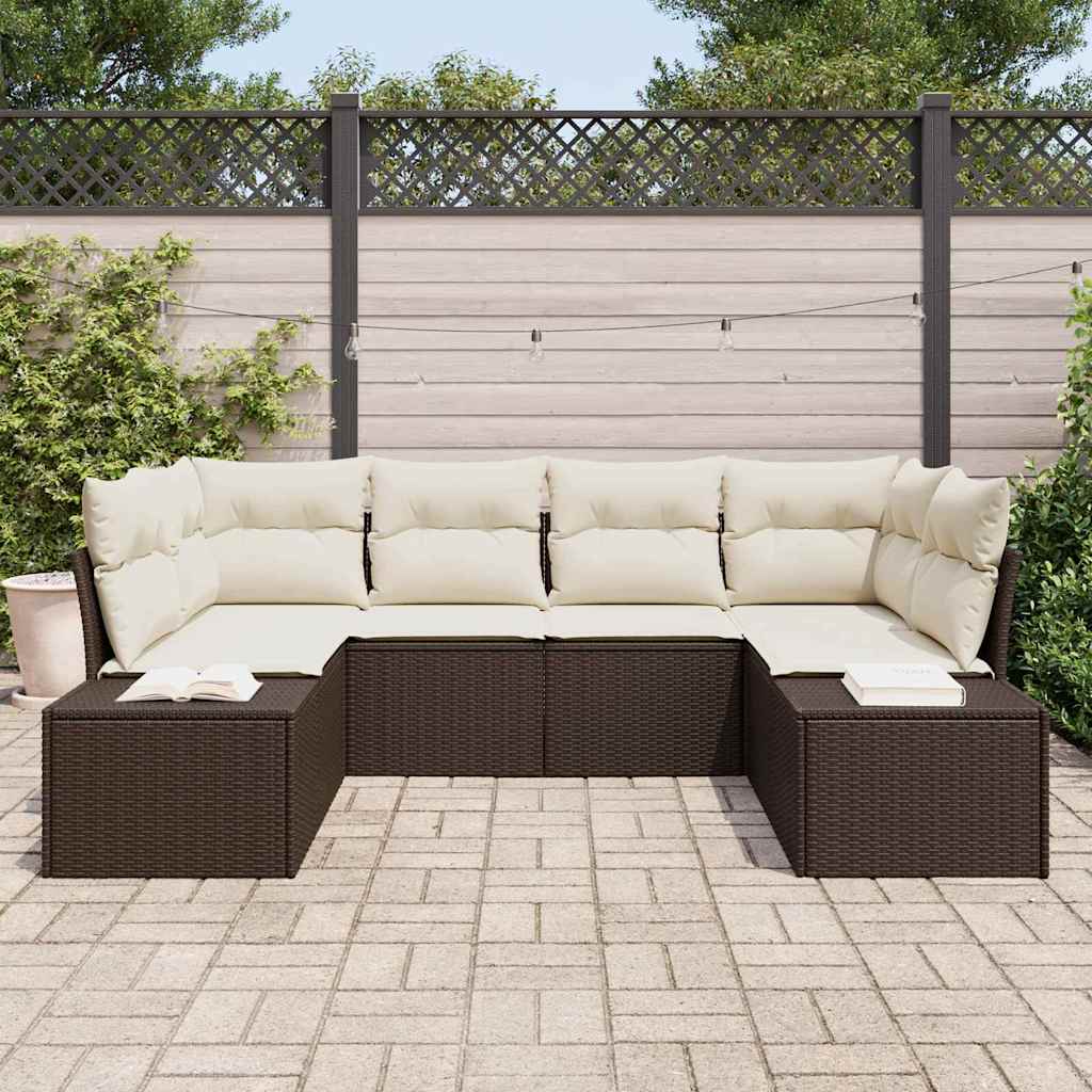 Havesofa Sæt 6 stk. 6-Antal sæder Brun og Creme Poly rattan