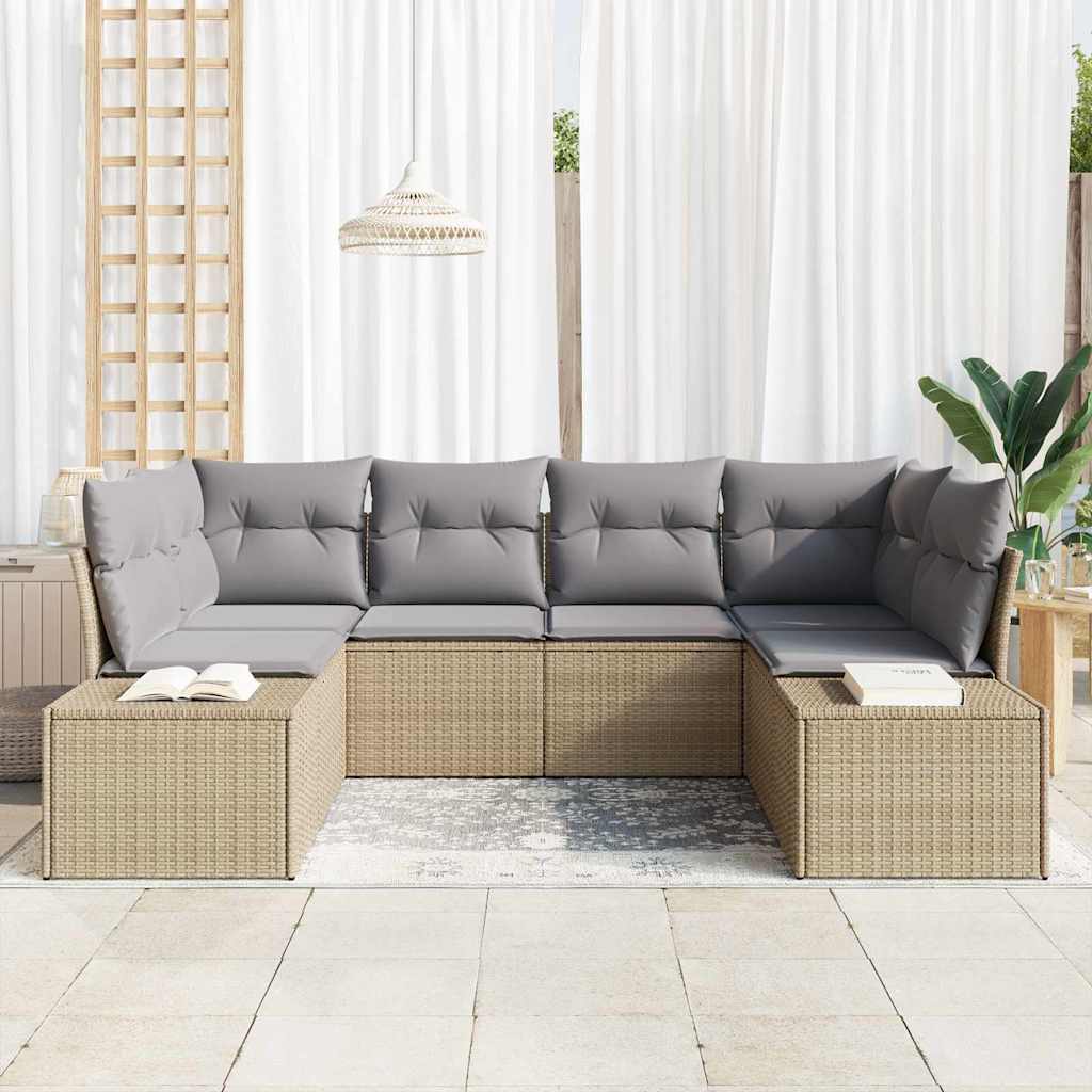 Havesofa Sæt 6 stk. 6-Antal sæder Beige og lys grå Poly rattan