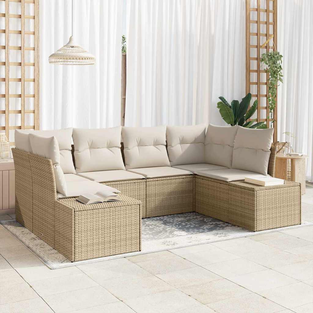 Havesofa Sæt 6 stk. 6-Antal sæder Beige og creme Poly rattan