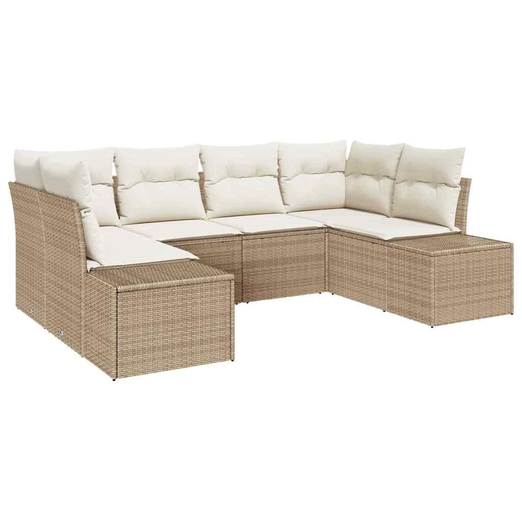 Havesofa Sæt 6 stk. 6-Antal sæder Beige og creme Poly rattan