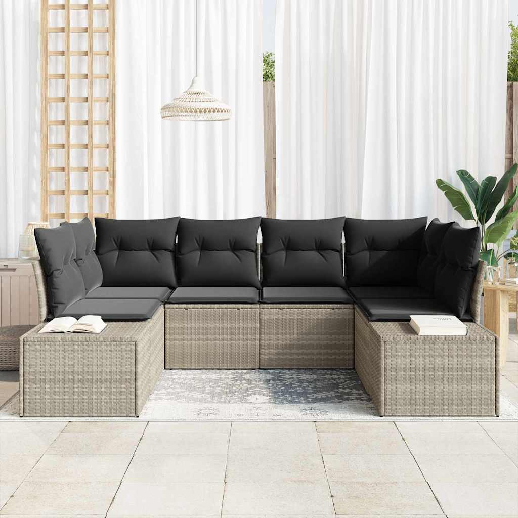 Havesofa Sæt 6 stk. 6-Antal sæder Lysegrå Poly rattan