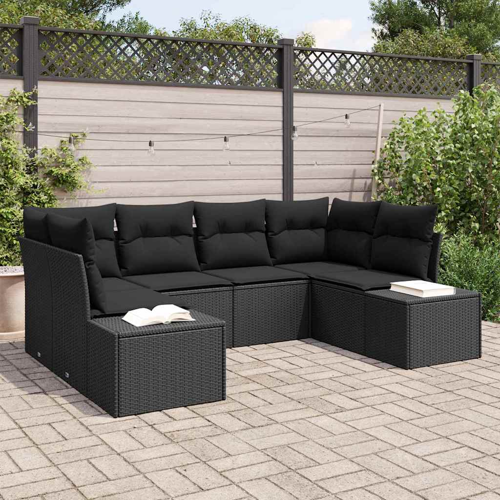 Havesofa Sæt 6 stk. 6-Antal sæder Sort Poly rattan