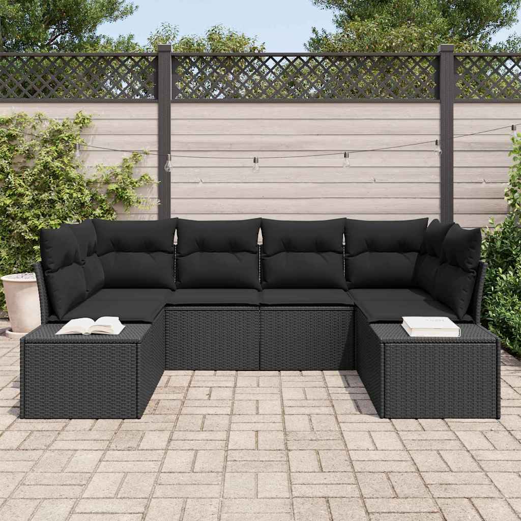 Havesofa Sæt 6 stk. 6-Antal sæder Sort Poly rattan