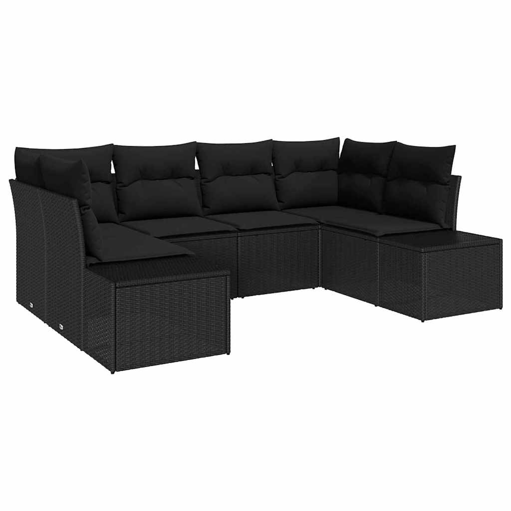 Havesofa Sæt 6 stk. 6-Antal sæder Sort Poly rattan