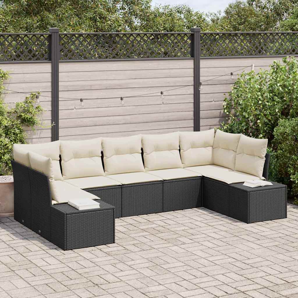 Havesofa Sæt 7 stk. 7-Antal sæder Sort og Cream Poly rattan
