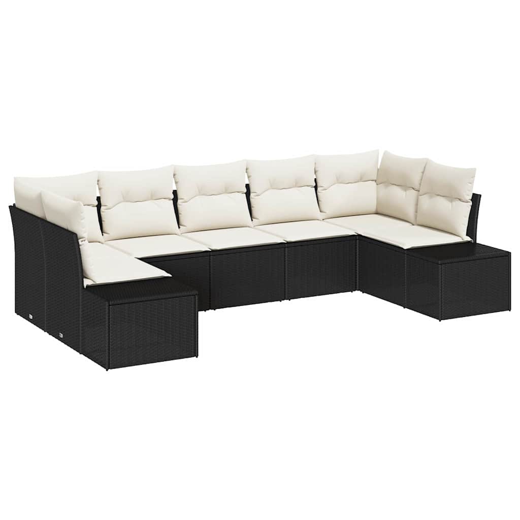 Havesofa Sæt 7 stk. 7-Antal sæder Sort og Cream Poly rattan