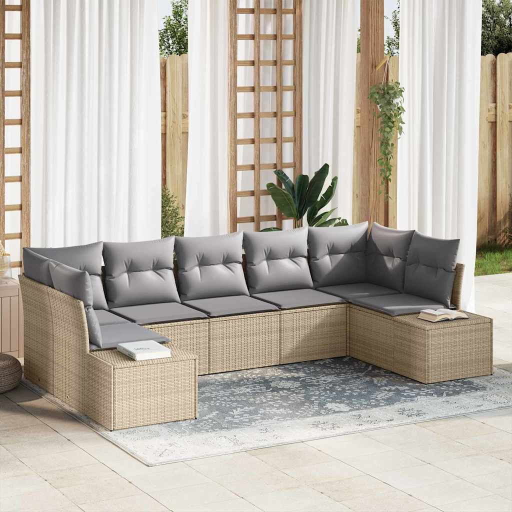 Havesofa Sæt 7 stk. 7-Antal sæder Beige og lys grå Poly rattan