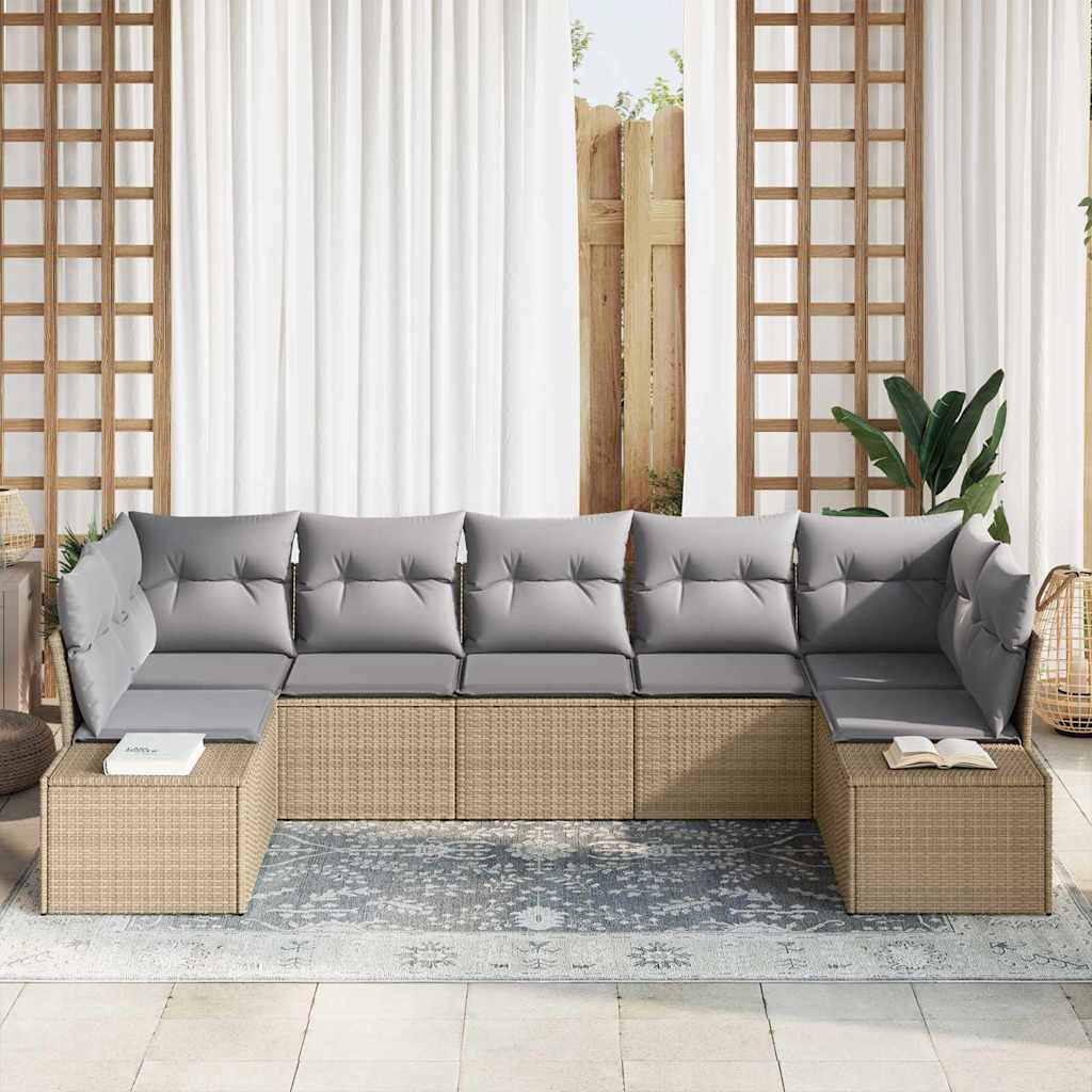 Havesofa Sæt 7 stk. 7-Antal sæder Beige og lys grå Poly rattan