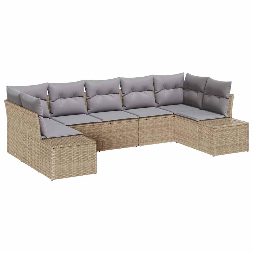 Havesofa Sæt 7 stk. 7-Antal sæder Beige og lys grå Poly rattan