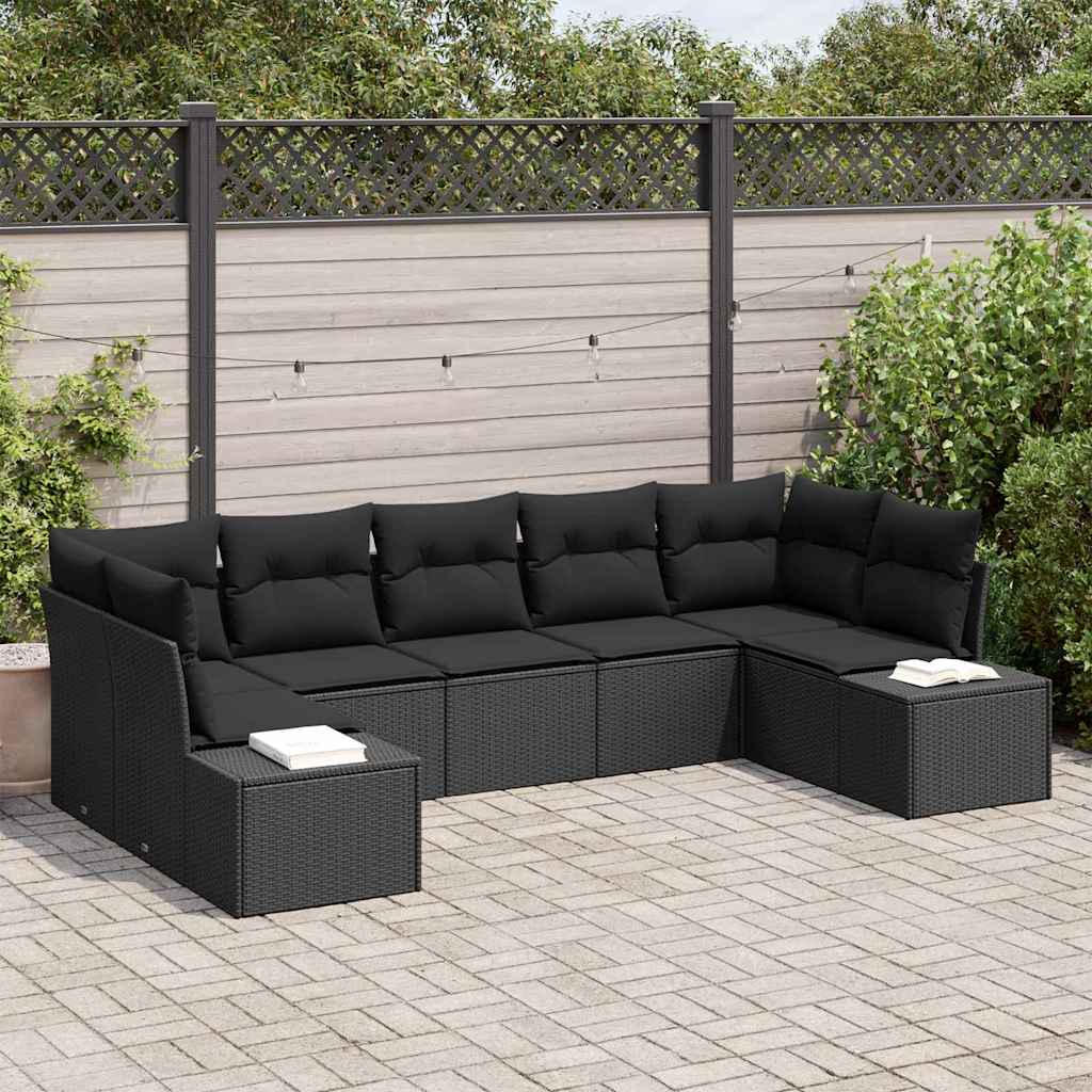 Havesofa Sæt 7 stk. 7-Antal sæder Sort Poly rattan
