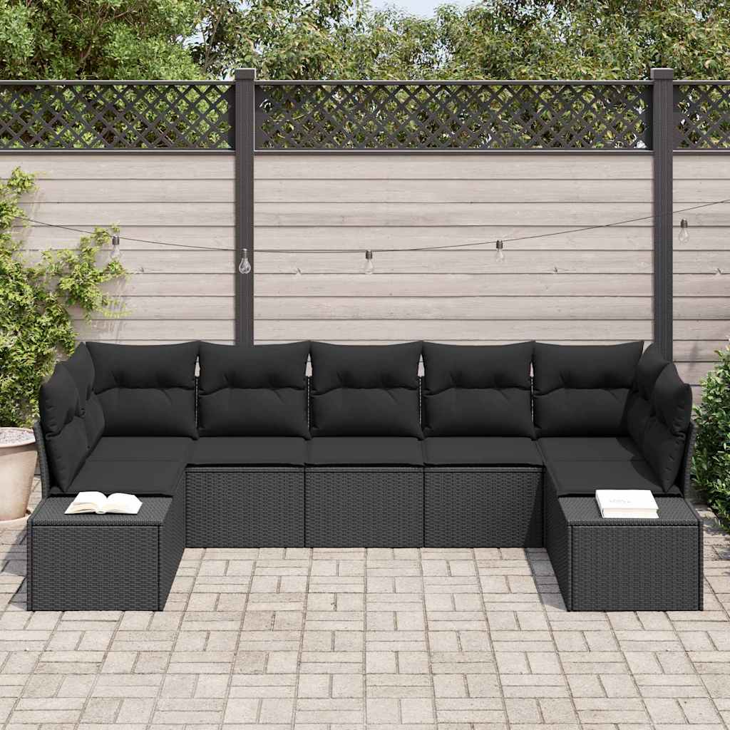 Havesofa Sæt 7 stk. 7-Antal sæder Sort Poly rattan
