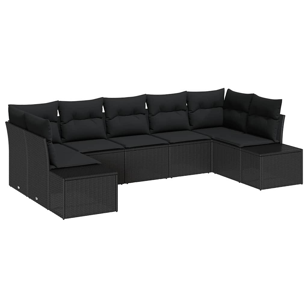 Havesofa Sæt 7 stk. 7-Antal sæder Sort Poly rattan