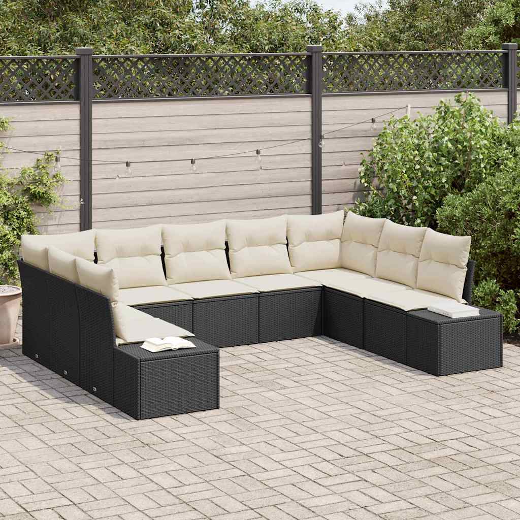 Havesofa Sæt 9 stk. 8-Antal sæder Sort og Cream Polyrattan