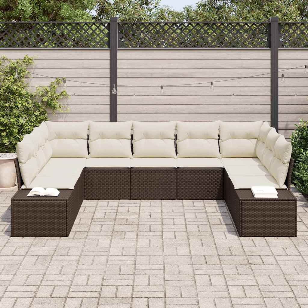 Havesofa Sæt 9 stk. 8-Antal sæder Brun og Creme Polyrattan
