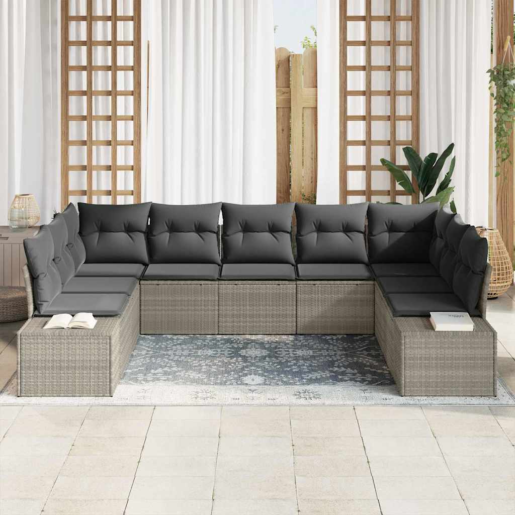 Havesofa Sæt 9 stk. 8-Antal sæder Lysegrå Polyrattan