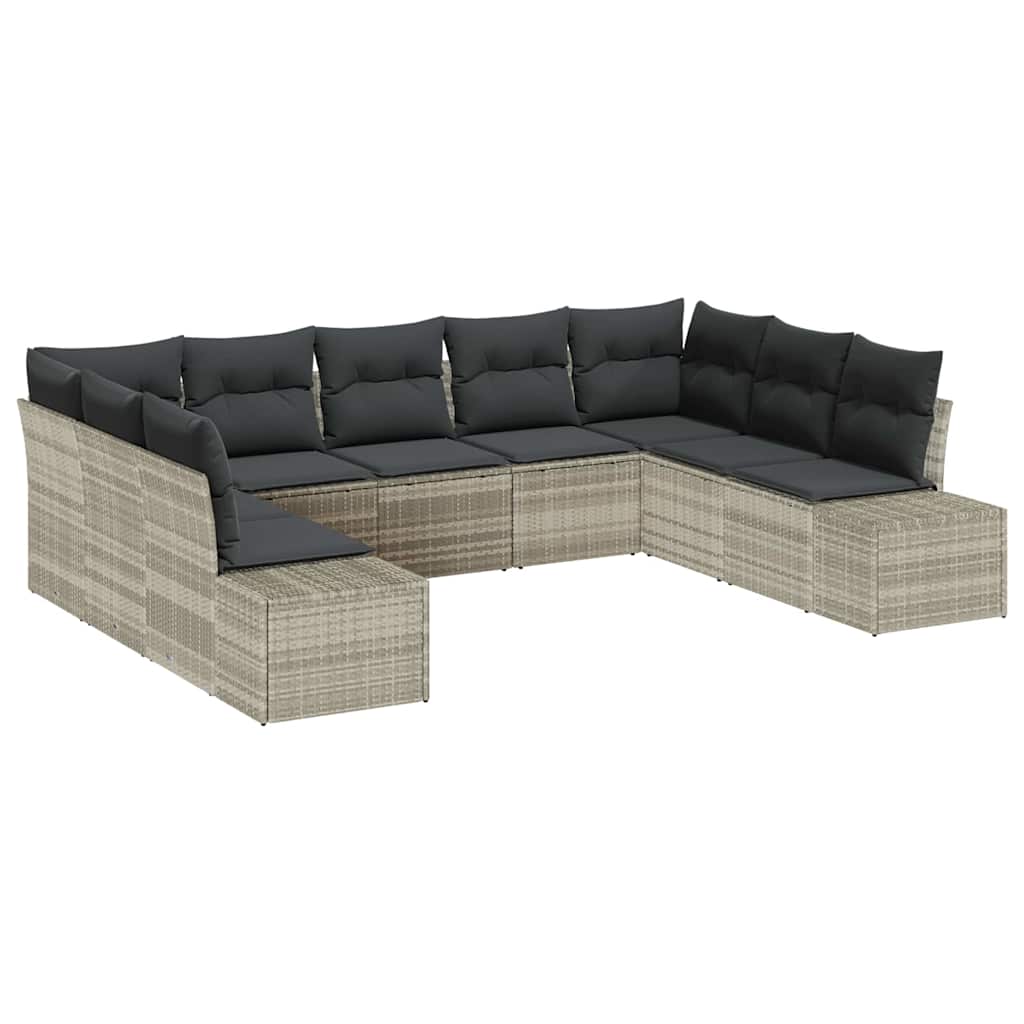 Havesofa Sæt 9 stk. 8-Antal sæder Lysegrå Polyrattan