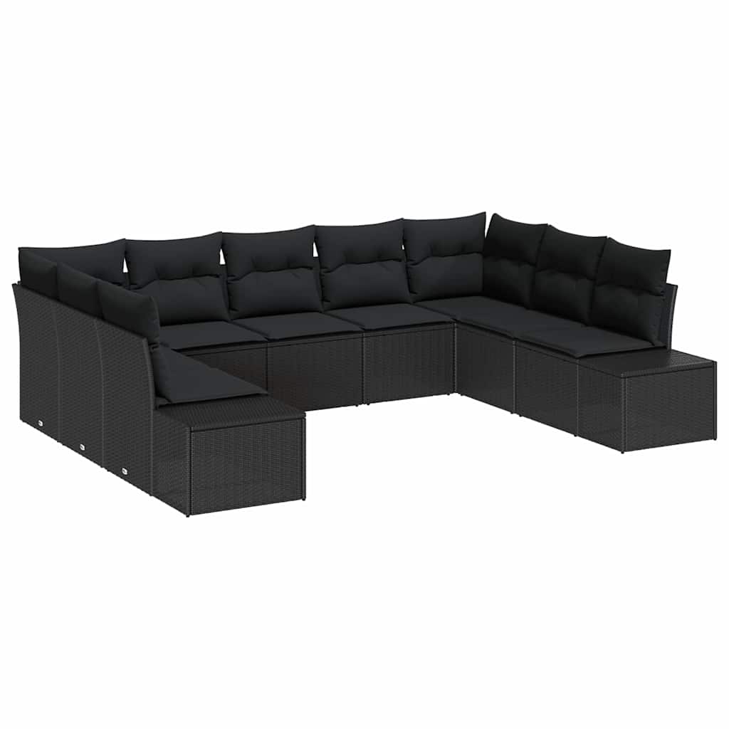 Havesofa Sæt 9 stk. 8-Antal sæder Sort Polyrattan