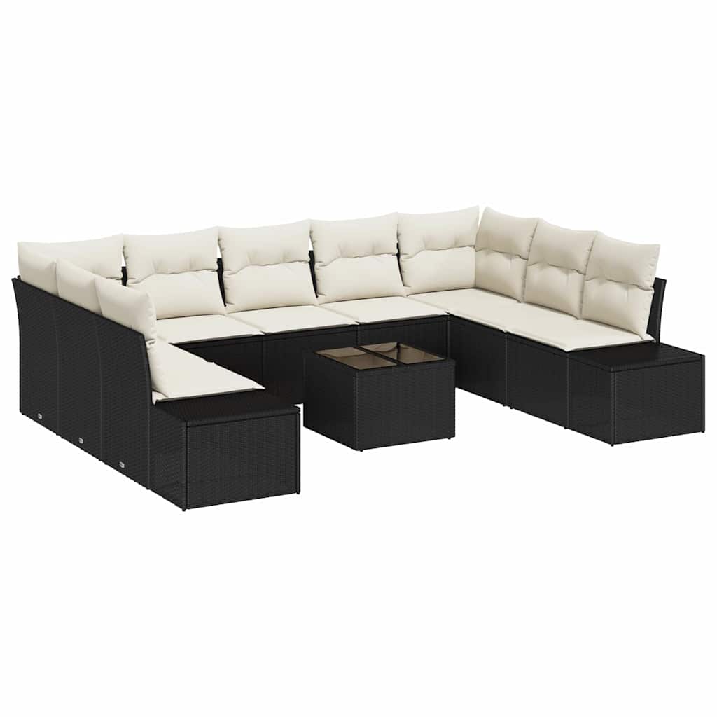 Havesofa Sæt 9 stk. 8-Antal sæder Sort og Cream Polyrattan