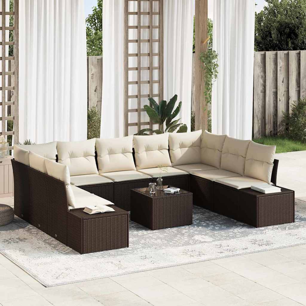 Havesofa Sæt 9 stk. 8-Antal sæder Brun og Creme Polyrattan