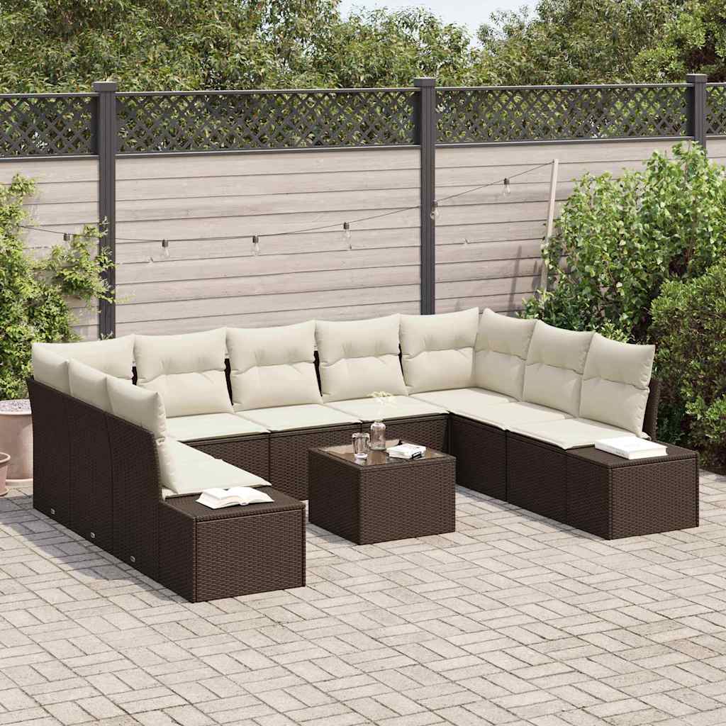 Havesofa Sæt 9 stk. 8-Antal sæder Brun og Creme Polyrattan