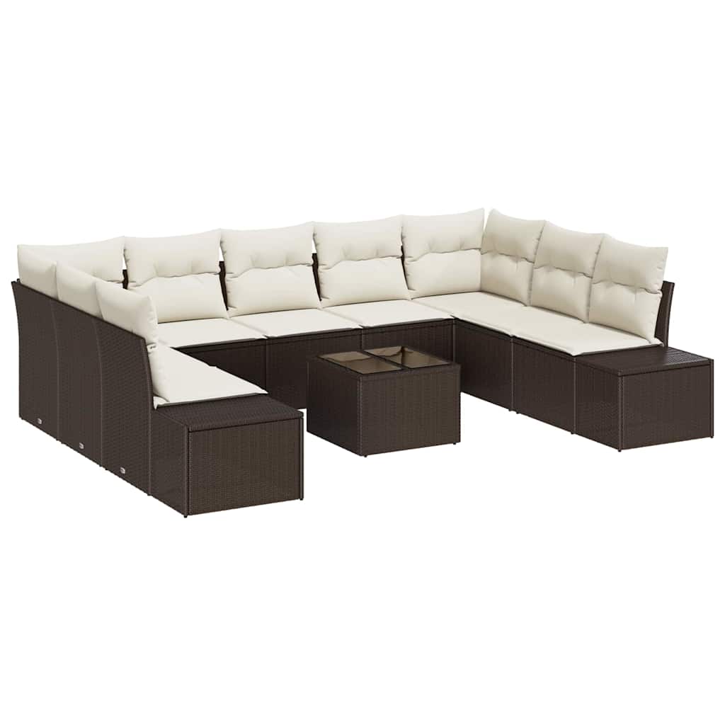Havesofa Sæt 9 stk. 8-Antal sæder Brun og Creme Polyrattan