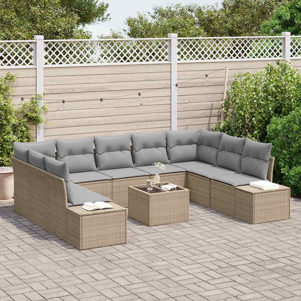 Havesofa Sæt 9 stk. 8-Antal sæder Beige og lys grå Polyrattan
