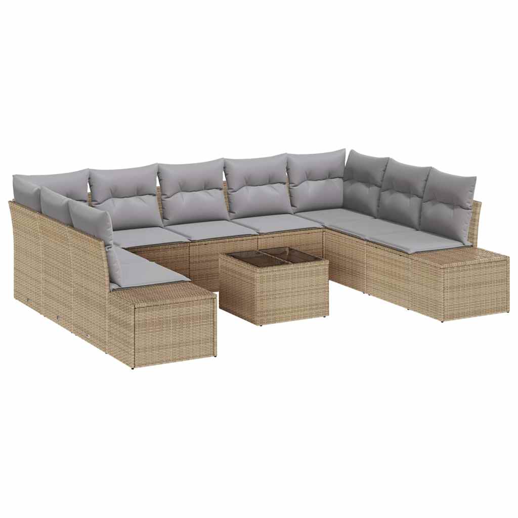 Havesofa Sæt 9 stk. 8-Antal sæder Beige og lys grå Polyrattan