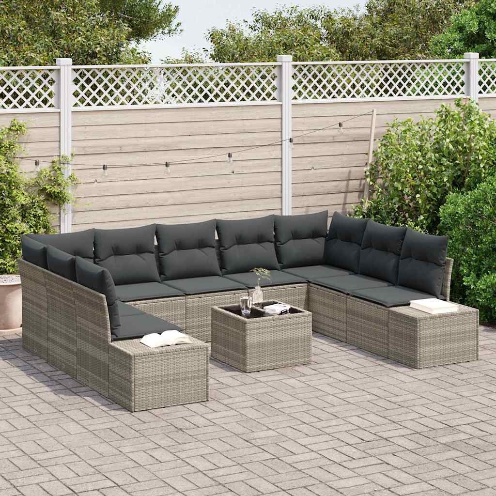 Havesofa Sæt 9 stk. 8-Antal sæder Lysegrå Polyrattan