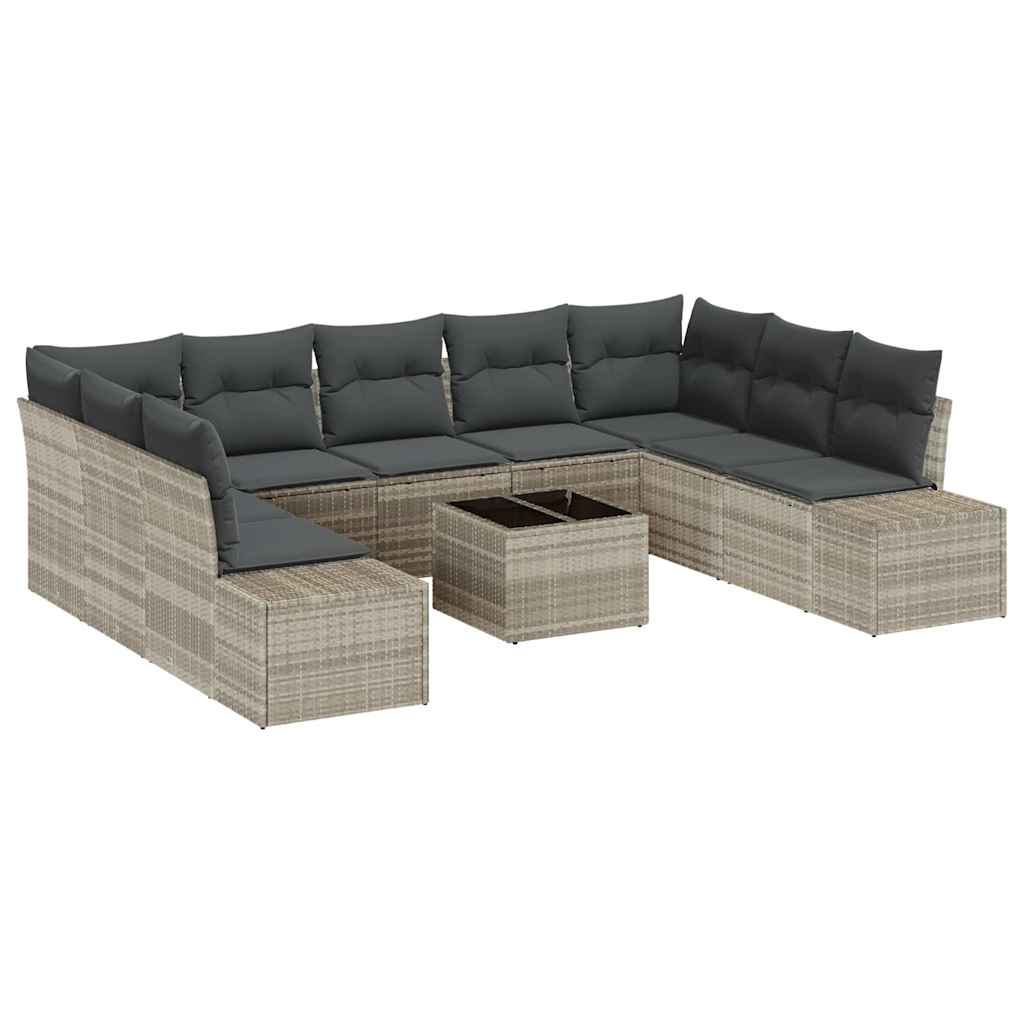 Havesofa Sæt 9 stk. 8-Antal sæder Lysegrå Polyrattan
