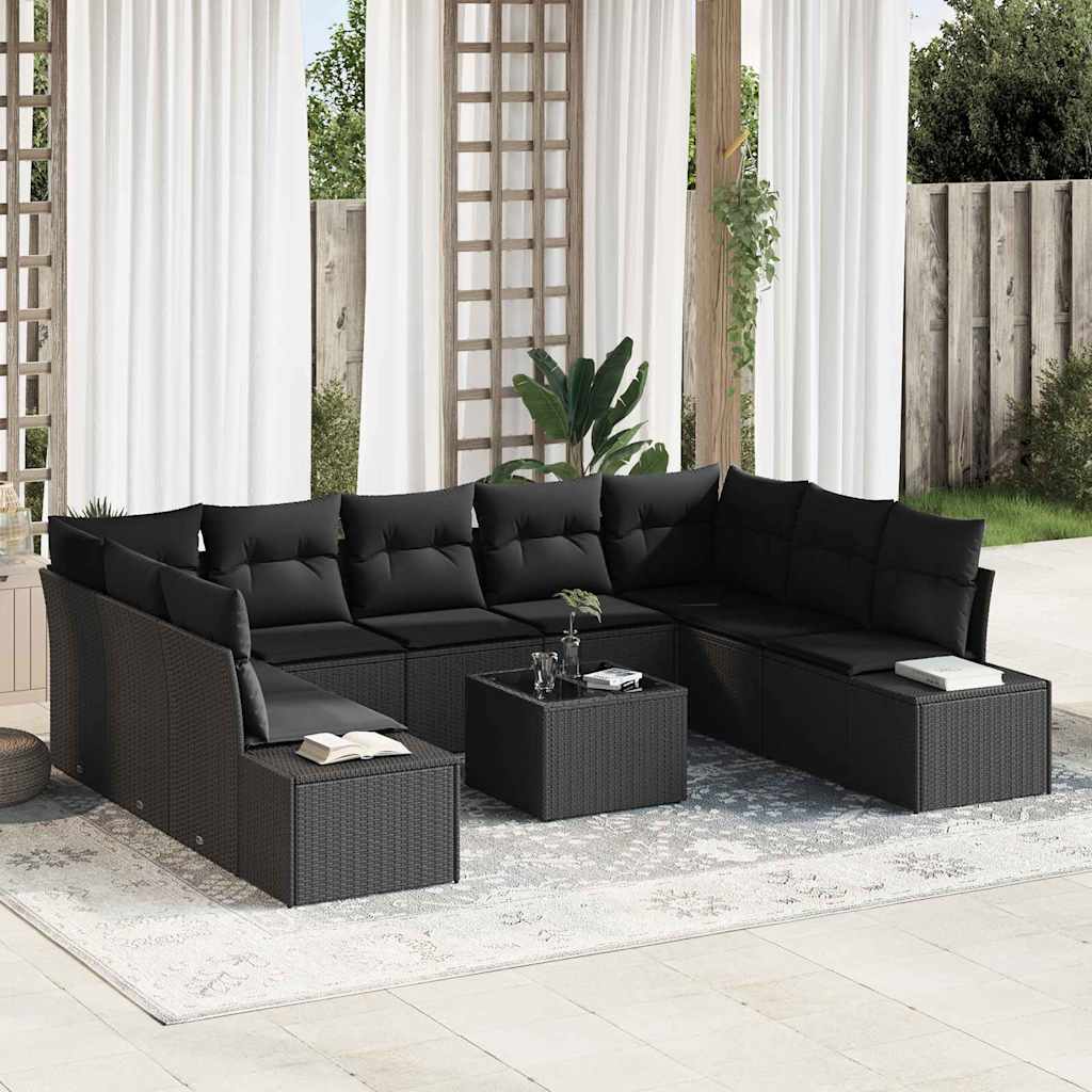 Havesofa Sæt 9 stk. 8-Antal sæder Sort Polyrattan