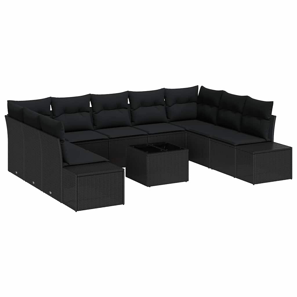 Havesofa Sæt 9 stk. 8-Antal sæder Sort Polyrattan