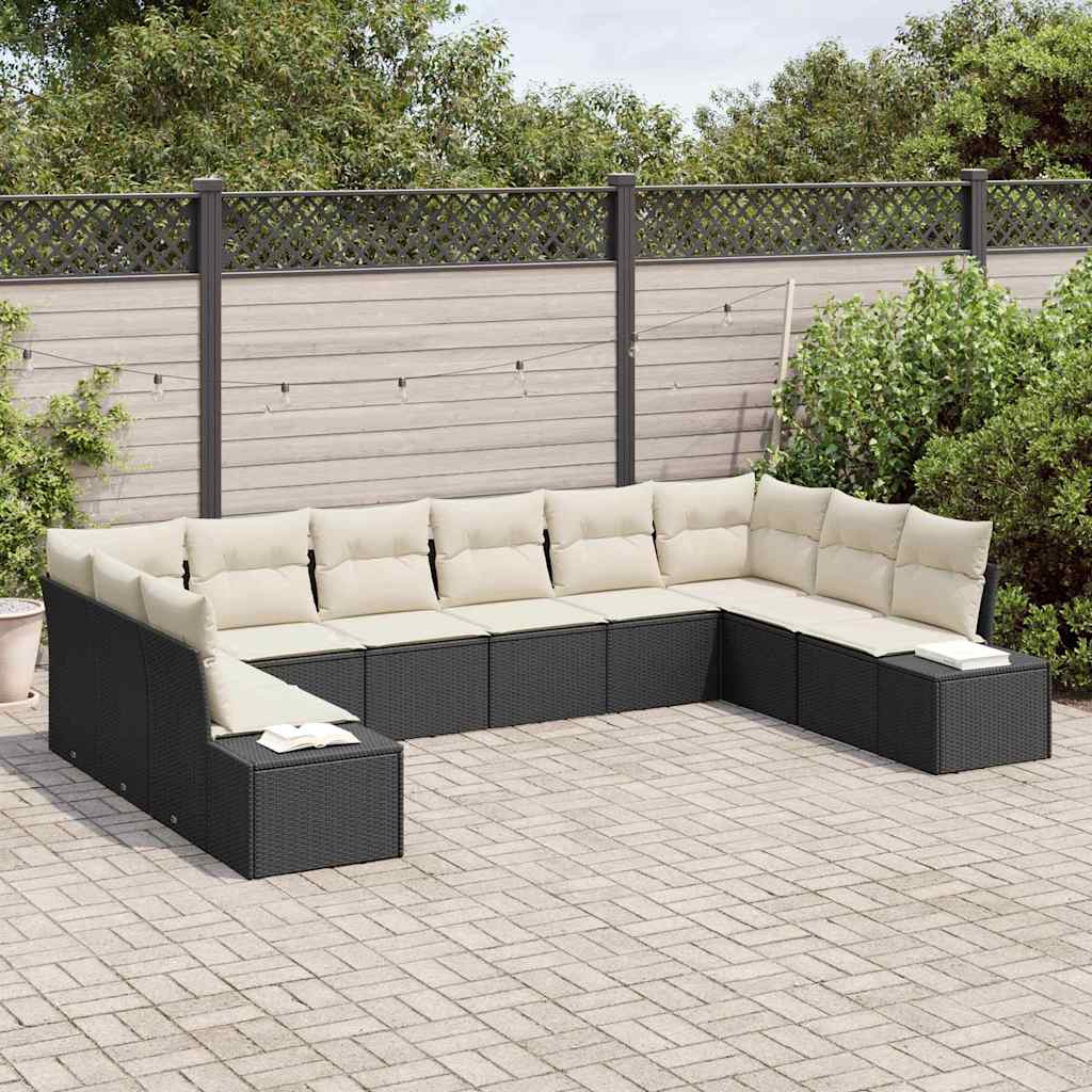 Havesofa Sæt 10 stk. 9-Antal sæder Sort og Cream Polyrattan