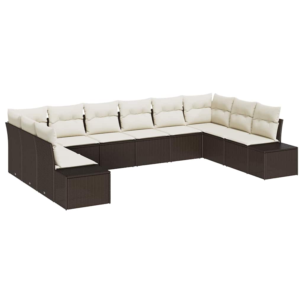 Havesofa Sæt 10 stk. 9-Antal sæder Brun og Creme Polyrattan