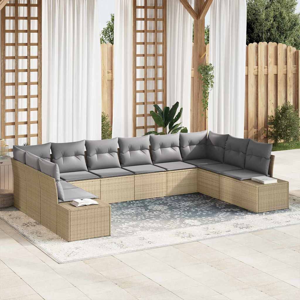 Havesofa Sæt 10 stk. 9-Antal sæder Beige og lys grå Polyrattan