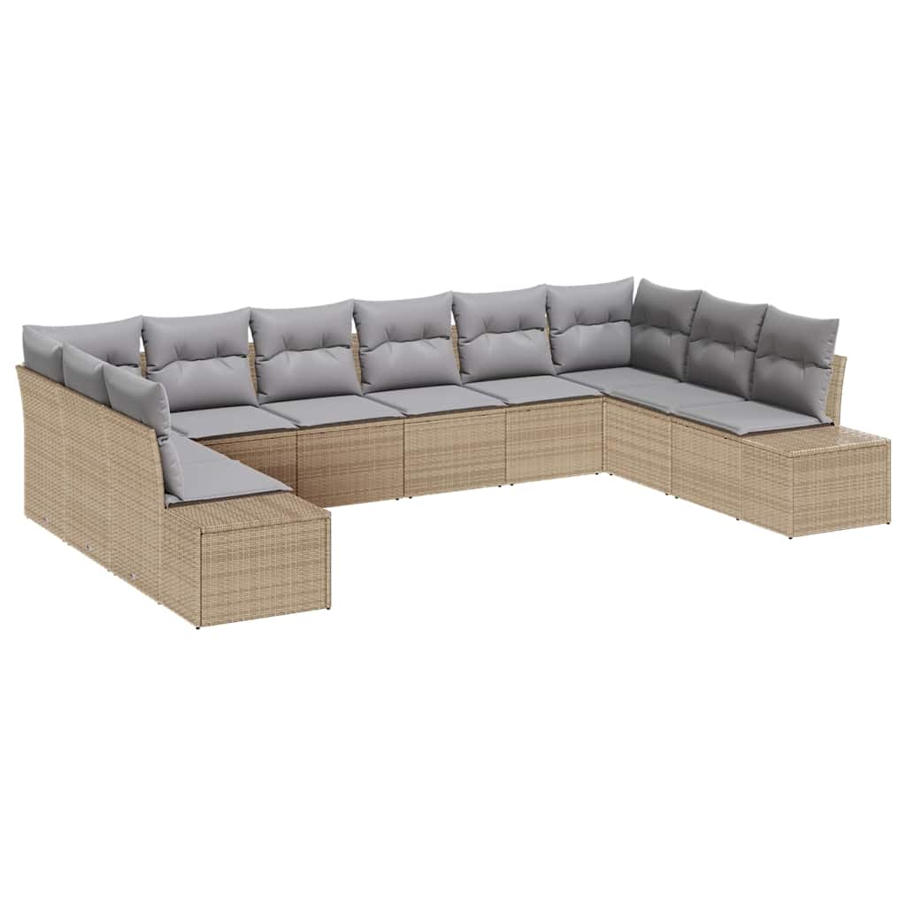 Havesofa Sæt 10 stk. 9-Antal sæder Beige og lys grå Polyrattan