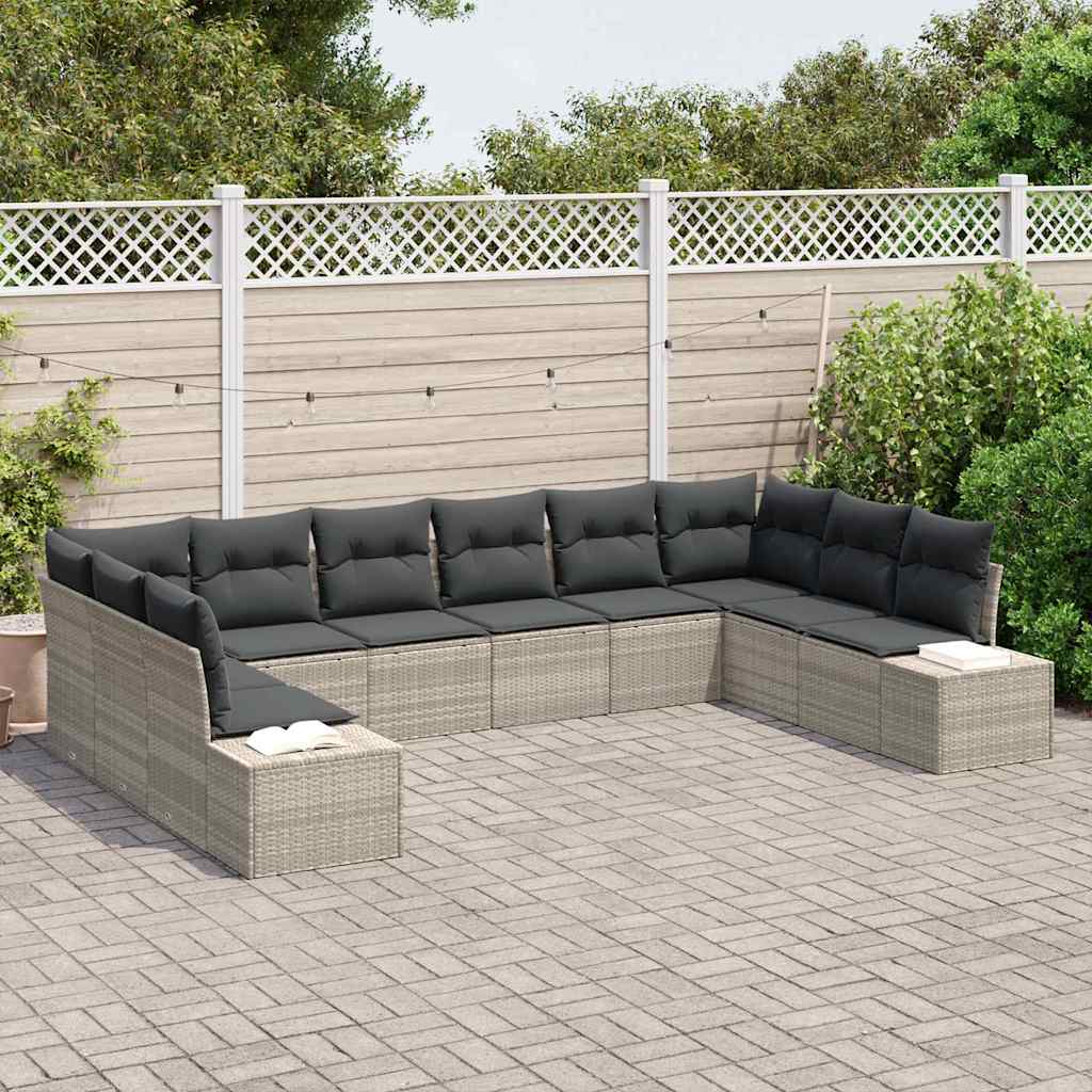 Havesofa Sæt 10 stk. 9-Antal sæder Lysegrå Polyrattan