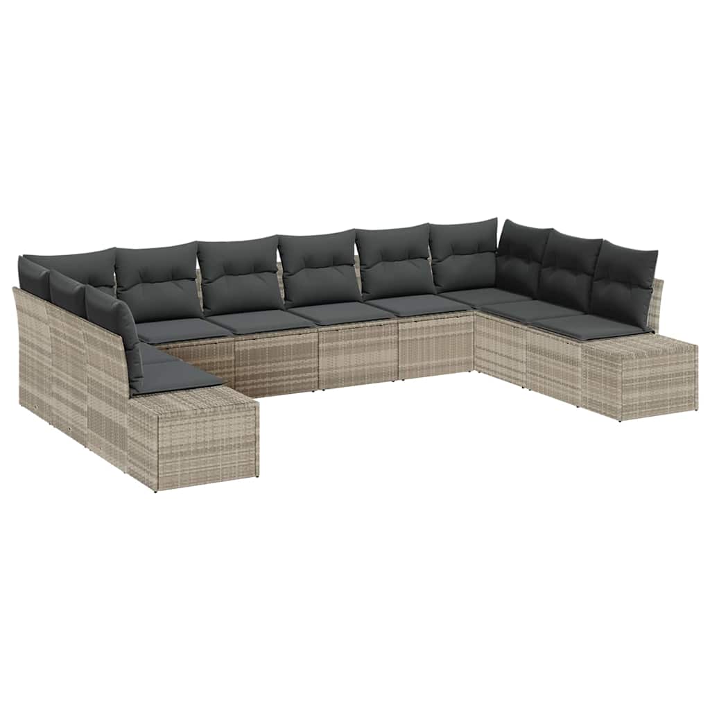 Havesofa Sæt 10 stk. 9-Antal sæder Lysegrå Polyrattan