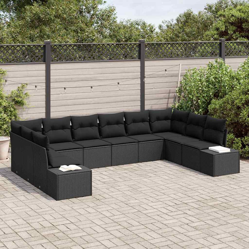 Havesofa Sæt 10 stk. 9-Antal sæder Sort Polyrattan