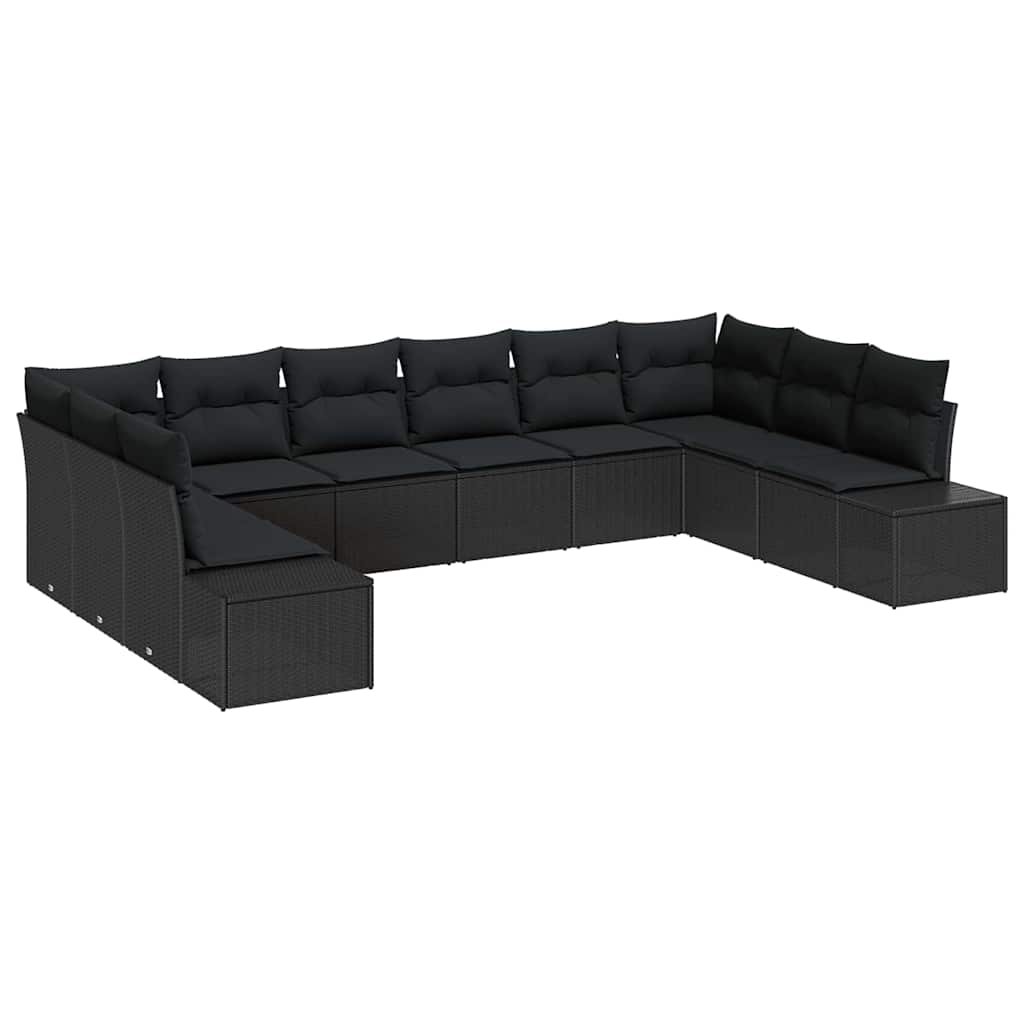 Havesofa Sæt 10 stk. 9-Antal sæder Sort Polyrattan