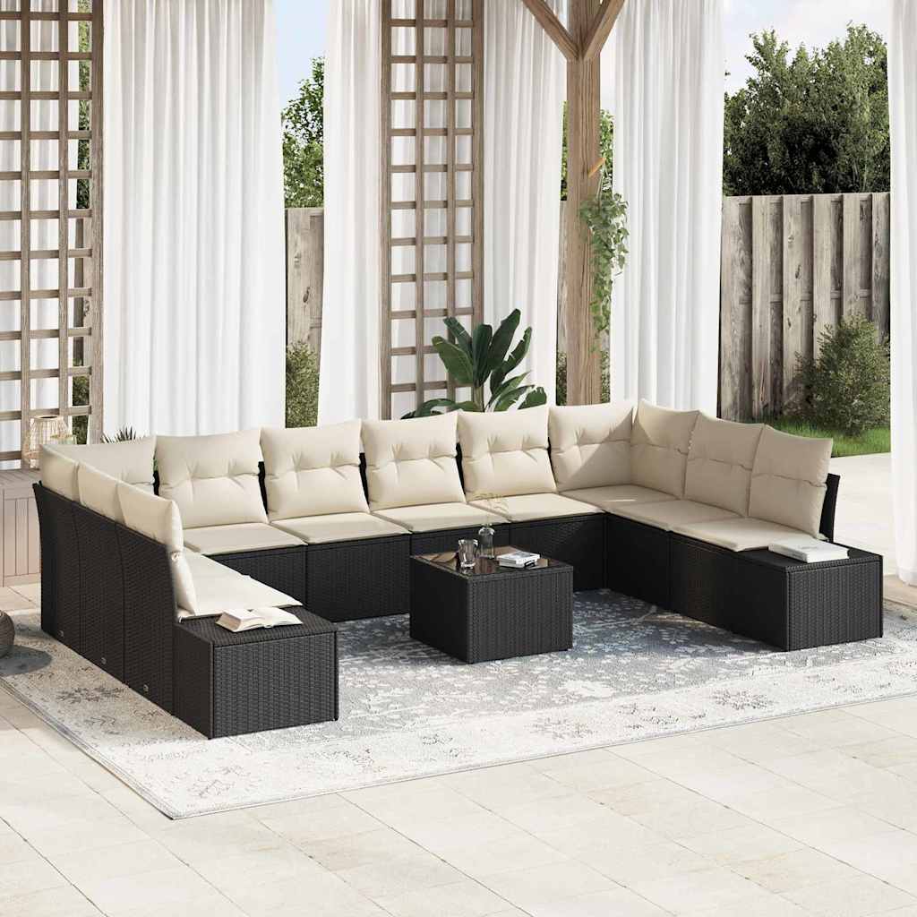 Havesofa Sæt 10 stk. 9-Antal sæder Sort og Cream Polyrattan