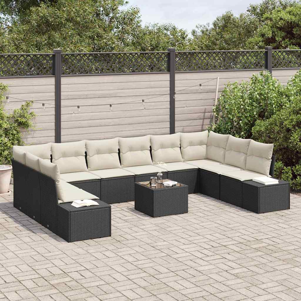 Havesofa Sæt 10 stk. 9-Antal sæder Sort og Cream Polyrattan