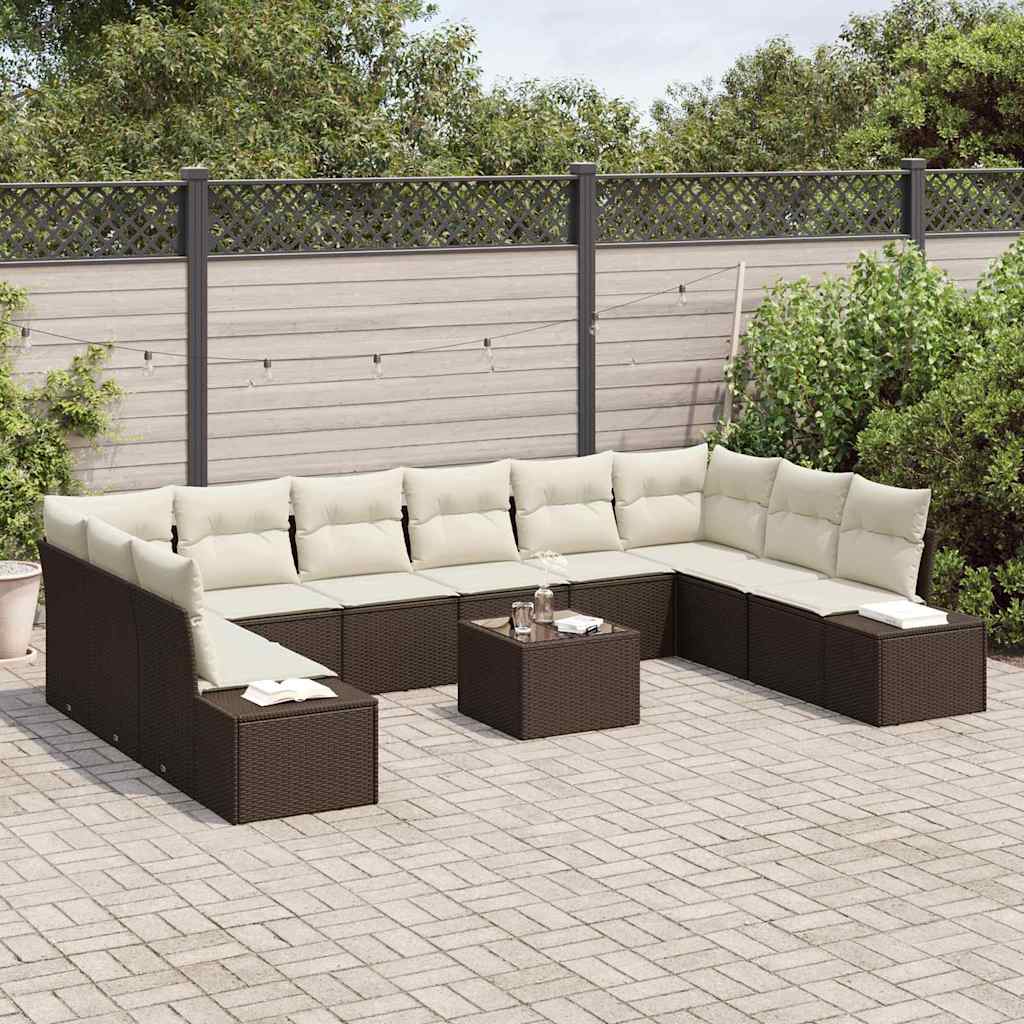 Havesofa Sæt 10 stk. 9-Antal sæder Brun og Creme Polyrattan