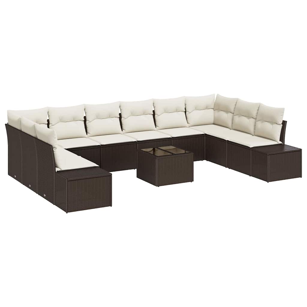 Havesofa Sæt 10 stk. 9-Antal sæder Brun og Creme Polyrattan
