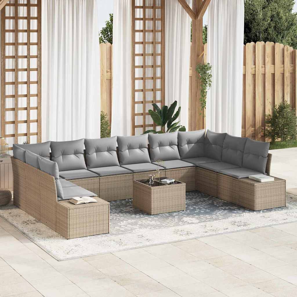 Havesofa Sæt 10 stk. 9-Antal sæder Beige og lys grå Polyrattan