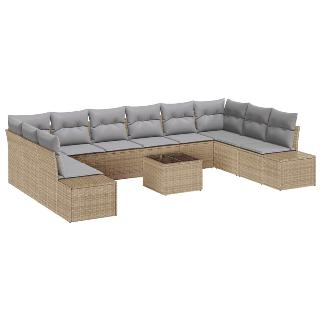 Havesofa Sæt 10 stk. 9-Antal sæder Beige og lys grå Polyrattan