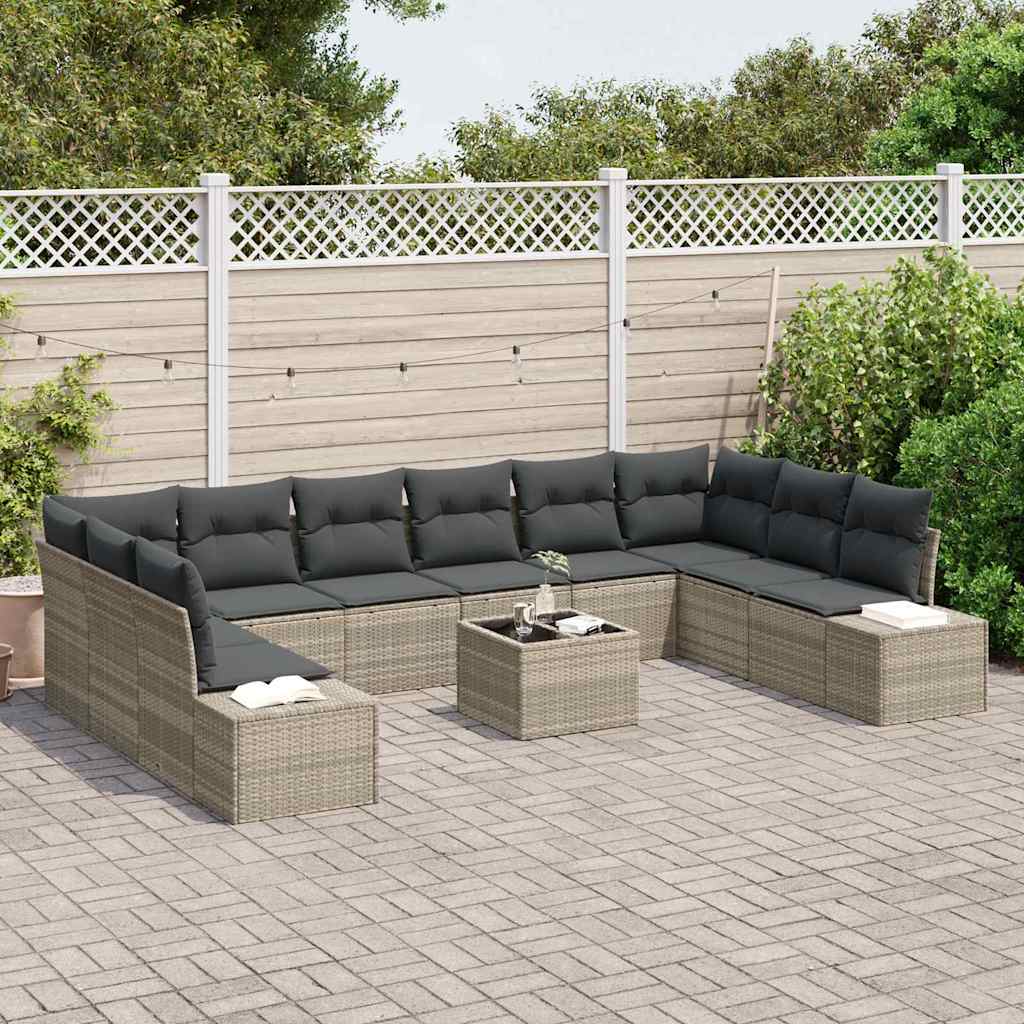 Havesofa Sæt 10 stk. 9-Antal sæder Lysegrå Polyrattan