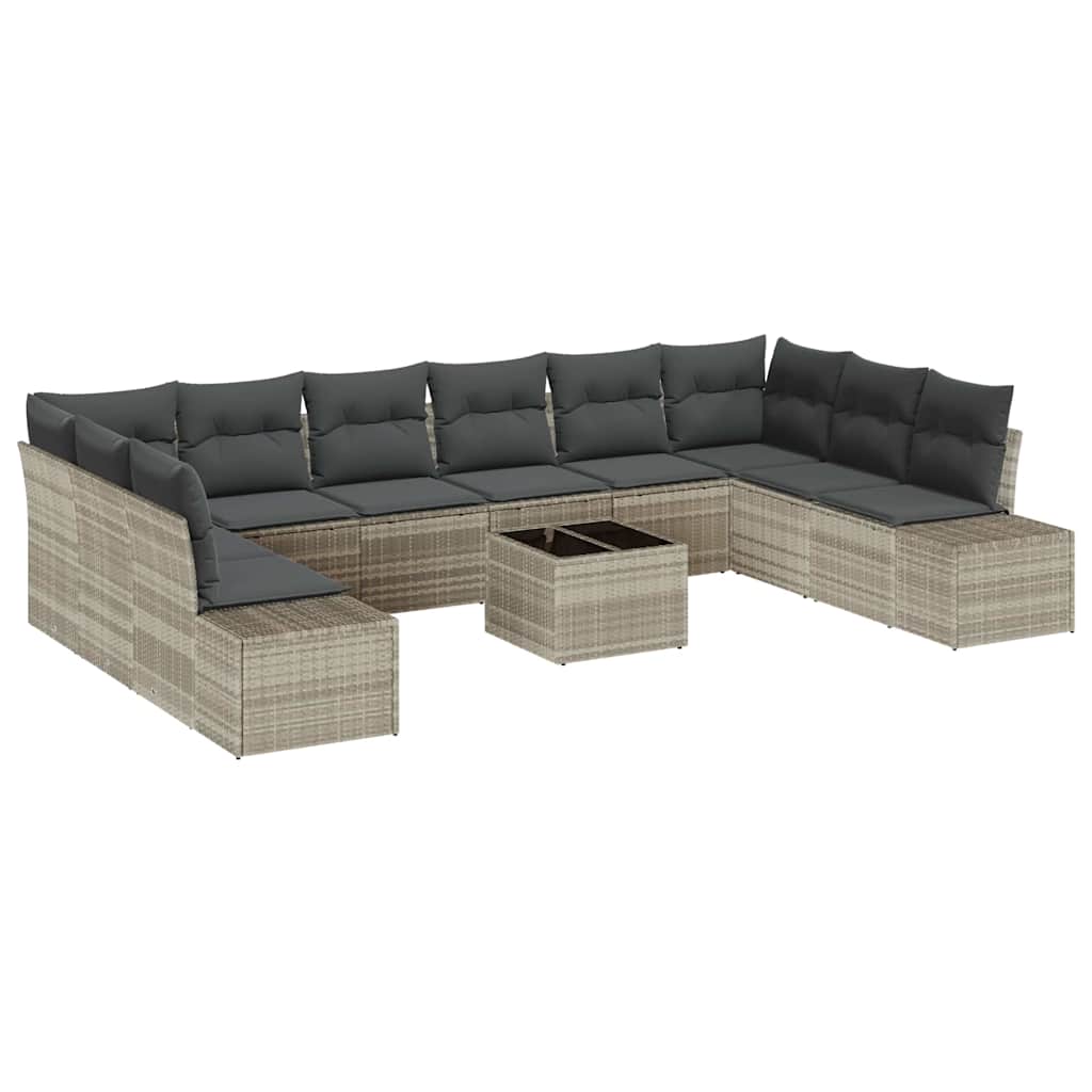 Havesofa Sæt 10 stk. 9-Antal sæder Lysegrå Polyrattan