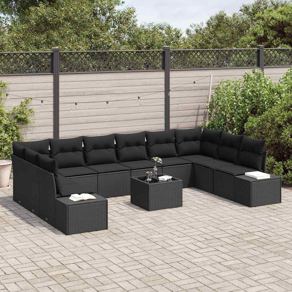 Havesofa Sæt 10 stk. 9-Antal sæder Sort Polyrattan